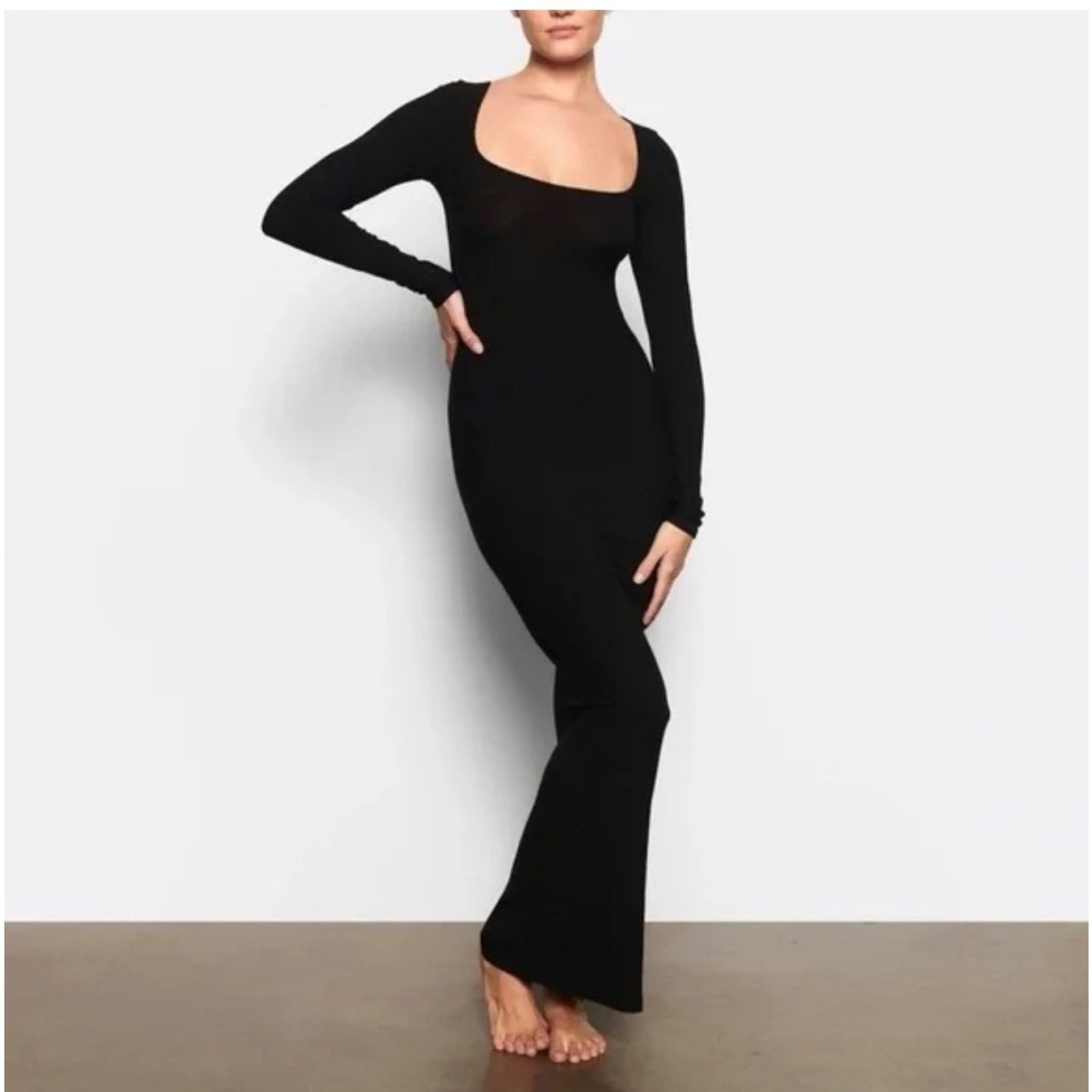 SKIMS Soft Lounge Black Long Sleeve Dress Sz L